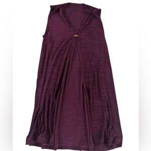 Plum Draped Waterfall Cardigan Duster Boho Open Front Gold Detail Medium
